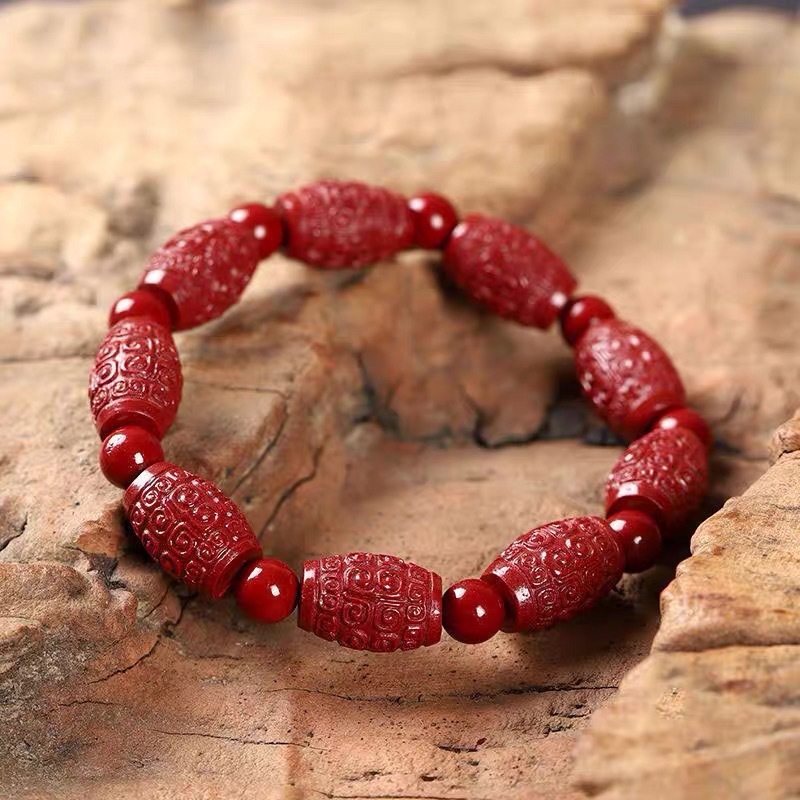 Beading - Women's Red Cinnabar Circular Bead Bracelet