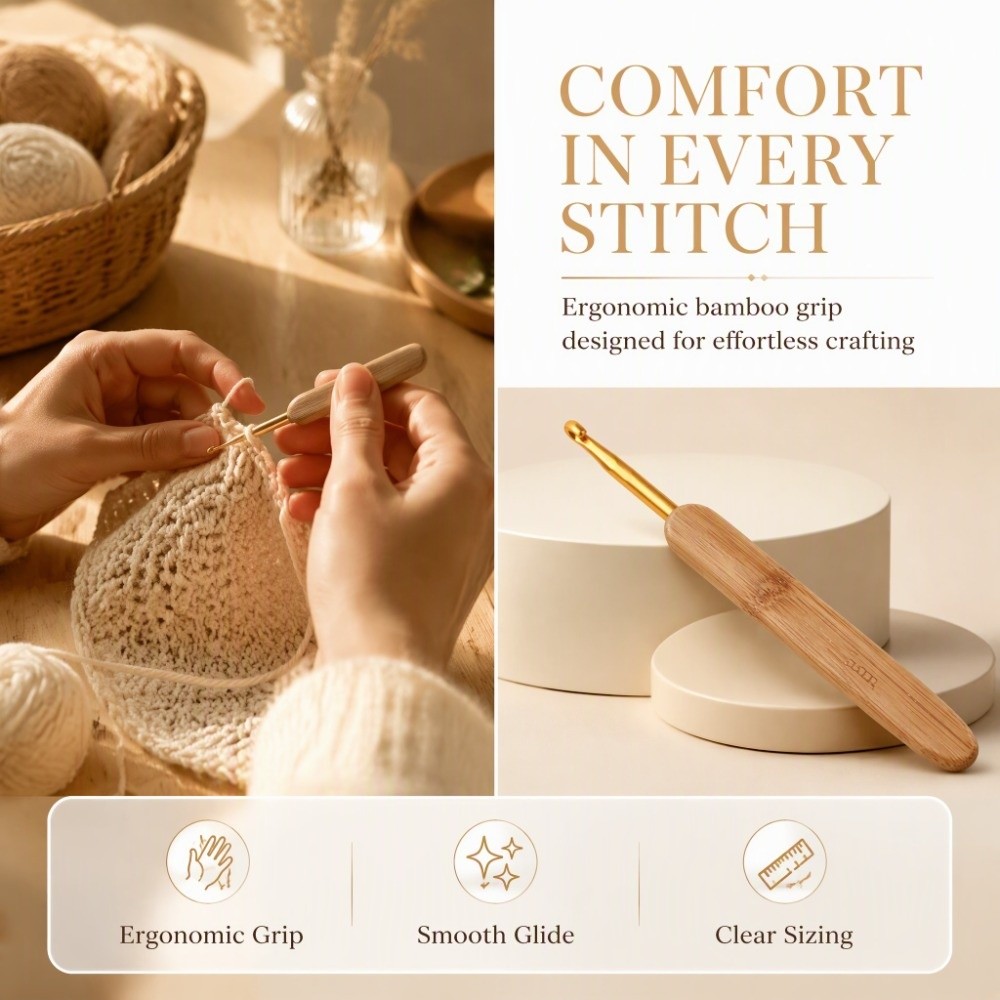 8pcs 2.5-6mm Sizes Crochet Hoo - огляд і ціна Wooden Crochet Hooks Ergonomic Handle