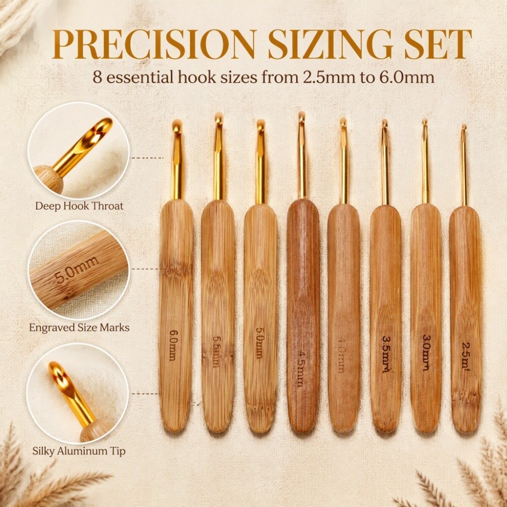 8pcs Ergonomic 2.5-6mm Sizes C - огляд і ціна Wooden Crochet Hooks Ergonomic Handle